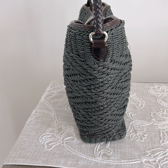 Brighton EUC Raffia Green Woven/Brown Leather Shoulder Bag - Picture 4 of 16